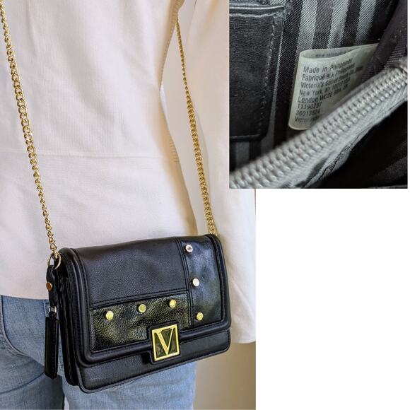 NEW Victorias Secret Ltd Edition Mini Crossbody Shoulder Black Bag Gold Chain - Picture 4 of 10